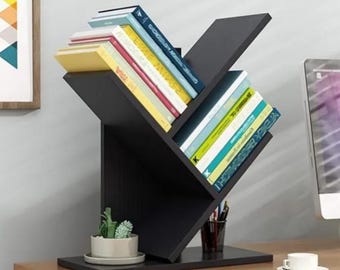 Tree Shaped Bookshelf Desktop Bookshelf Bookcase Book Rack 3-Tier Bookcase Tree Bookcase Organizer wooden bookcase bookshelf decor