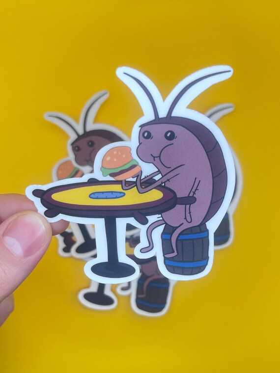 Cockroach Eating a Krabby Patty Sticker Funny SpongeBob-Inspired , Decal Matte Finish | Water-Resistant & Weatherproof, Meme Cartoon Sticker