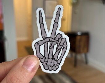 Skeleton Peace Sign Sticker: Gothic Matte Vinyl Decal