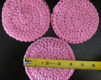 Cotton Scrubbies ~ 4 1/4" in diameter ~ double thickness ~ set of 3 ~ Dusty Rose in color