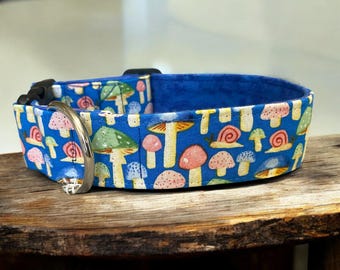 Mushroom Print Dog Collar: Buckle or Martingale, Handmade Nylon