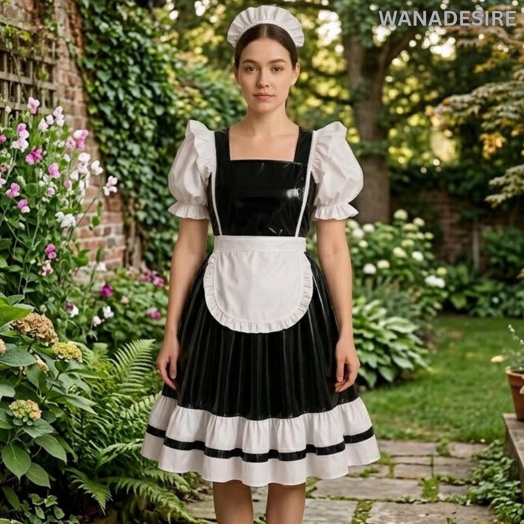 Luxury Gothic PVC Satin Maid Dress Custom Handmade Cosplay Outfit