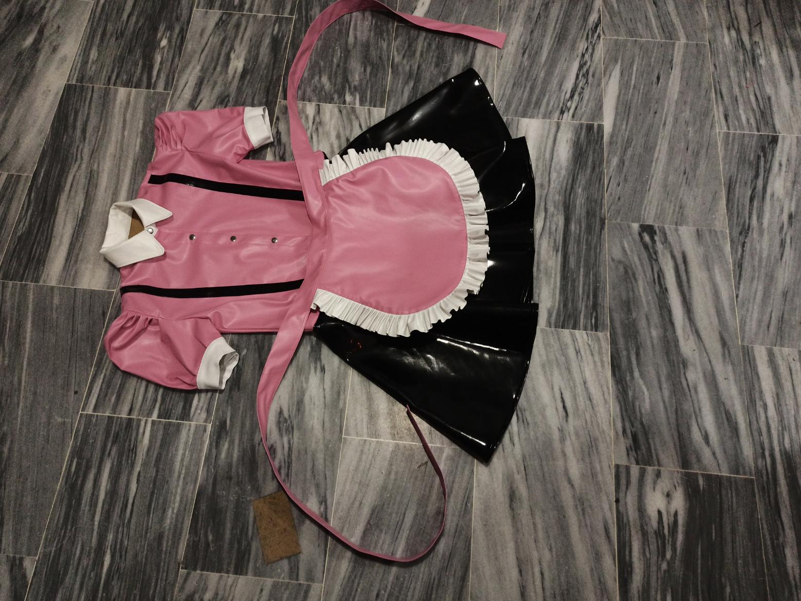 pink pvc maid dress Pink & White PVC French Maid Costume: Shiny Vinyl Dress, XS-6XL