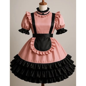 Lockable Flex Leather Maid Outfit – XS to 6XL – 3-Layer Frilly Dress – Fetish Cosplay Sissy Lingerie – Plus Size Roleplay Costume