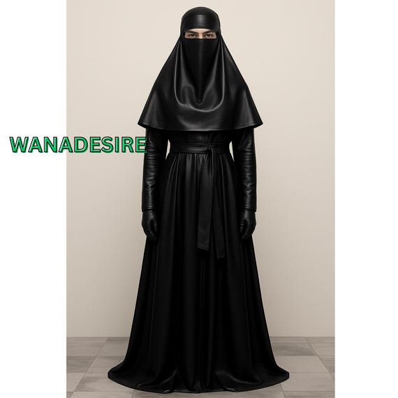 Handmade Black Faux Leather Burqa: Gothic Cosplay Abaya