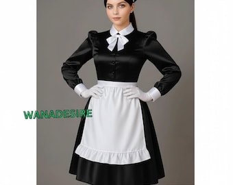Handmade Satin French Maid Outfit – Custom Cosplay Costume XXS–6XL