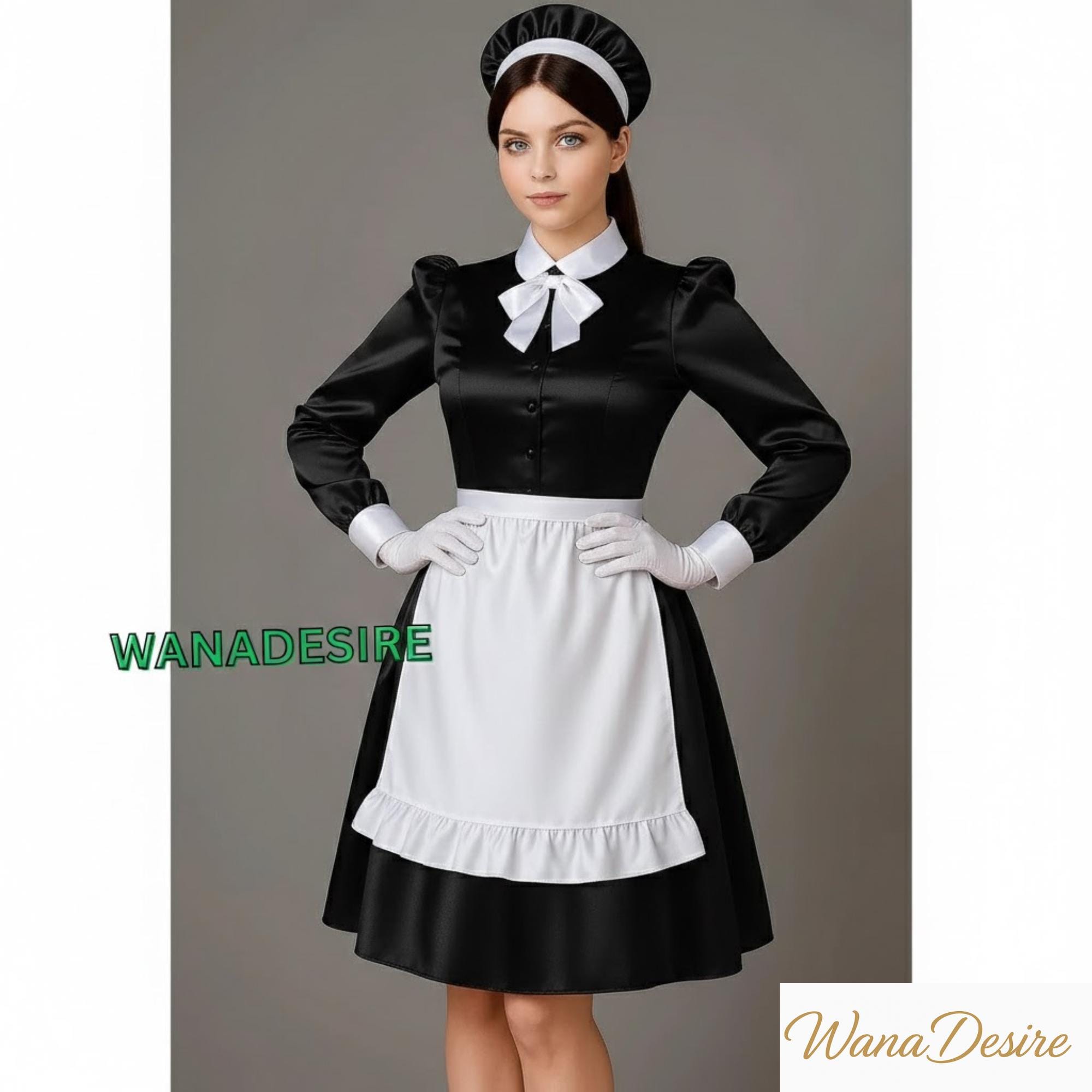 Handmade Satin French Maid Outfit – Custom Cosplay Costume XXS–6XL