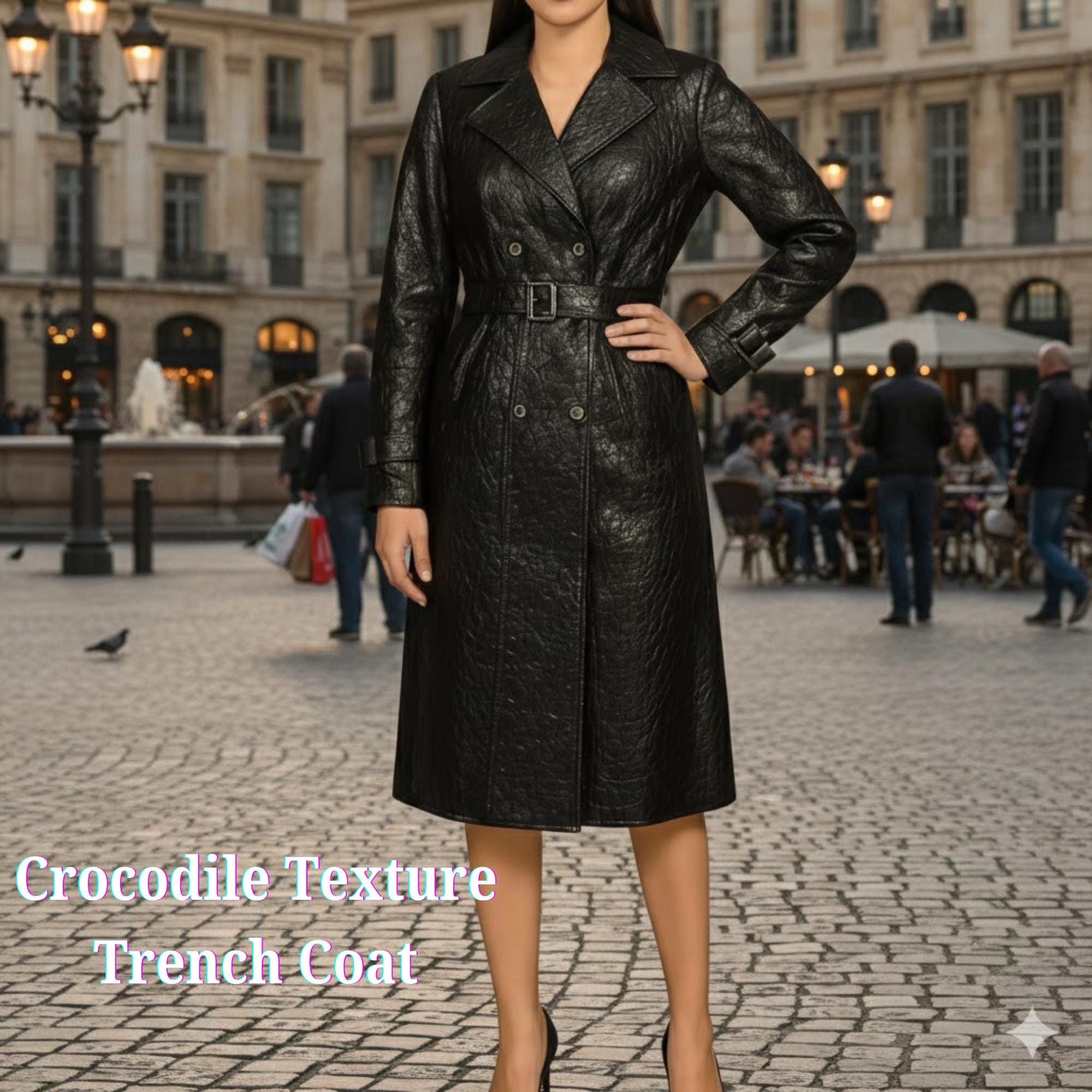 Black Crocodile Faux Leather Trench Coat: Gothic Overcoat - Etsy