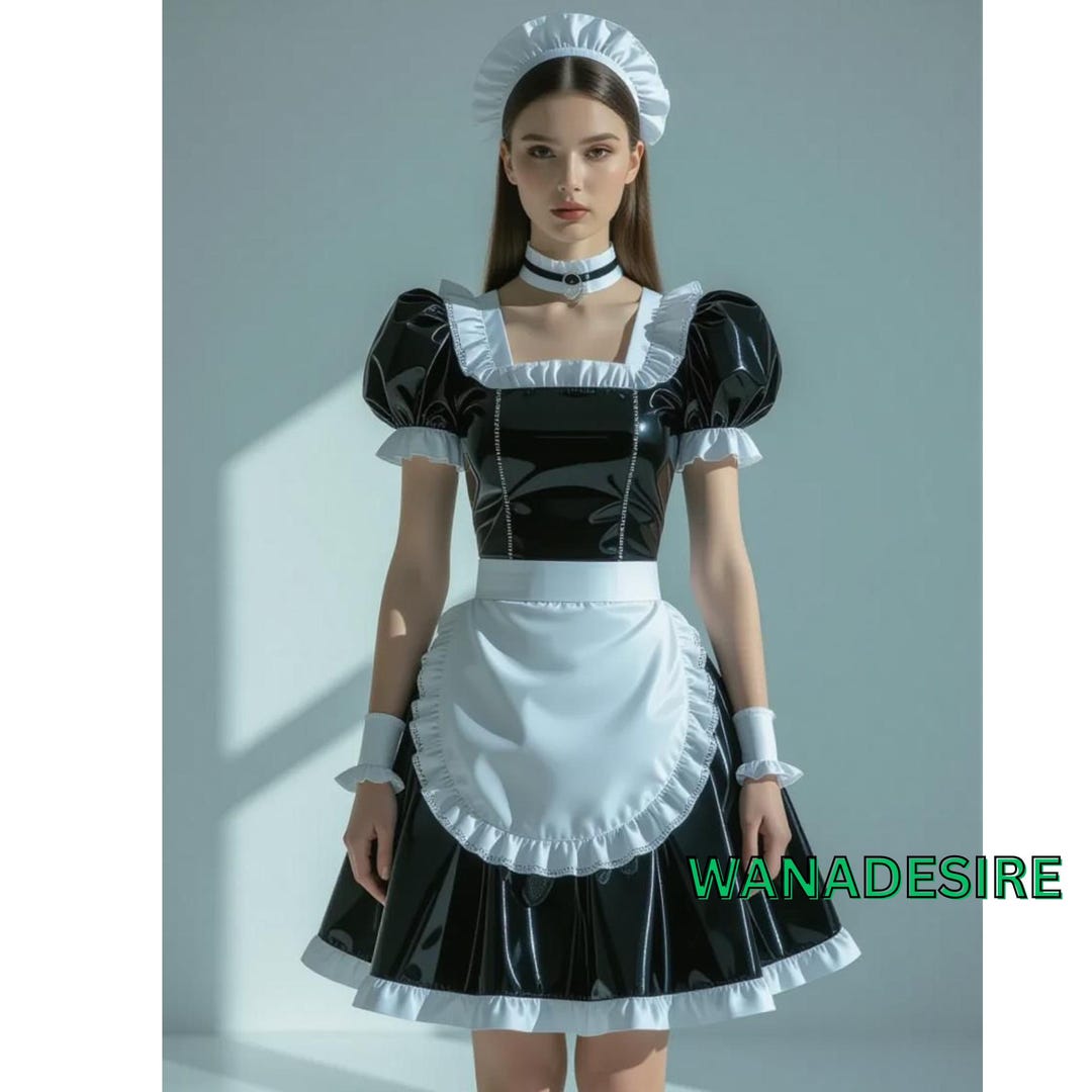 Black PVC Maid Costume: Gothic Cosplay Dress, Custom Made to Order