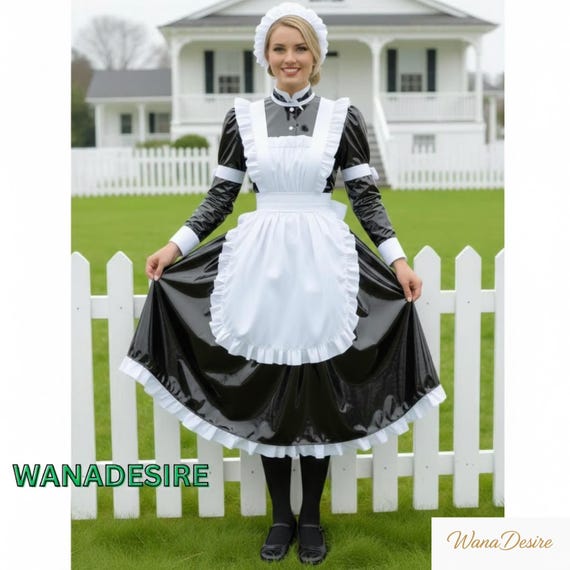 ヴィクトリアンメイドドレス（エプロン付き）、サテンまたはサテン
