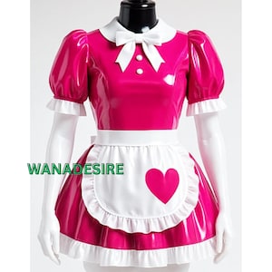 Pink and White PVC Maid Outfit | French Maid Costume | Shiny Vinyl Dress | XS to 6XL Sizes | Made to Order