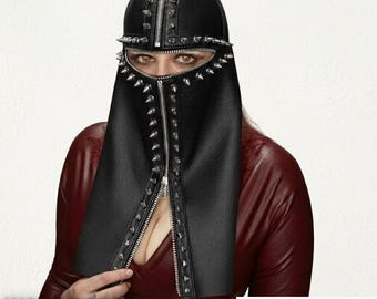 Máscara facial de cuero hecha a mano con pinchos – Máscara gótica punk con tachuelas – Accesorio fetichista de moda alternativa