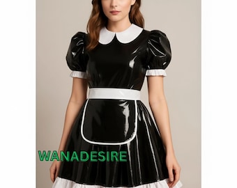 PVC - Französisches Dienstmädchen-Kostüm - Glänzender Latex-Look, auf Wunschmaß anzufertigen