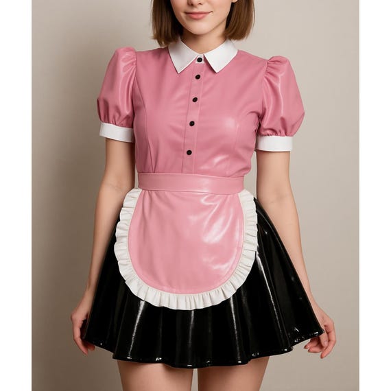 chinese dress ladies Maid Uniform PVC Leather Dress – KIKIMORA main image 0