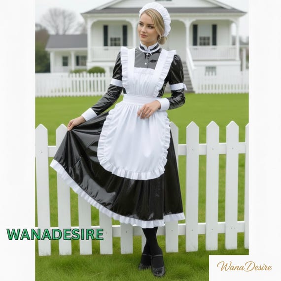 knee length dresses for ladies Maid Dress Women French Apron Maid Costume Cute Short Sleeve Lolita Dress, L main image 1