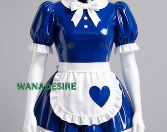 Pink & White PVC French Maid Costume: Shiny Vinyl Dress, XS-6XL
