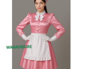Handmade Satin French Maid Outfit – Custom Cosplay Costume XXS–6XL