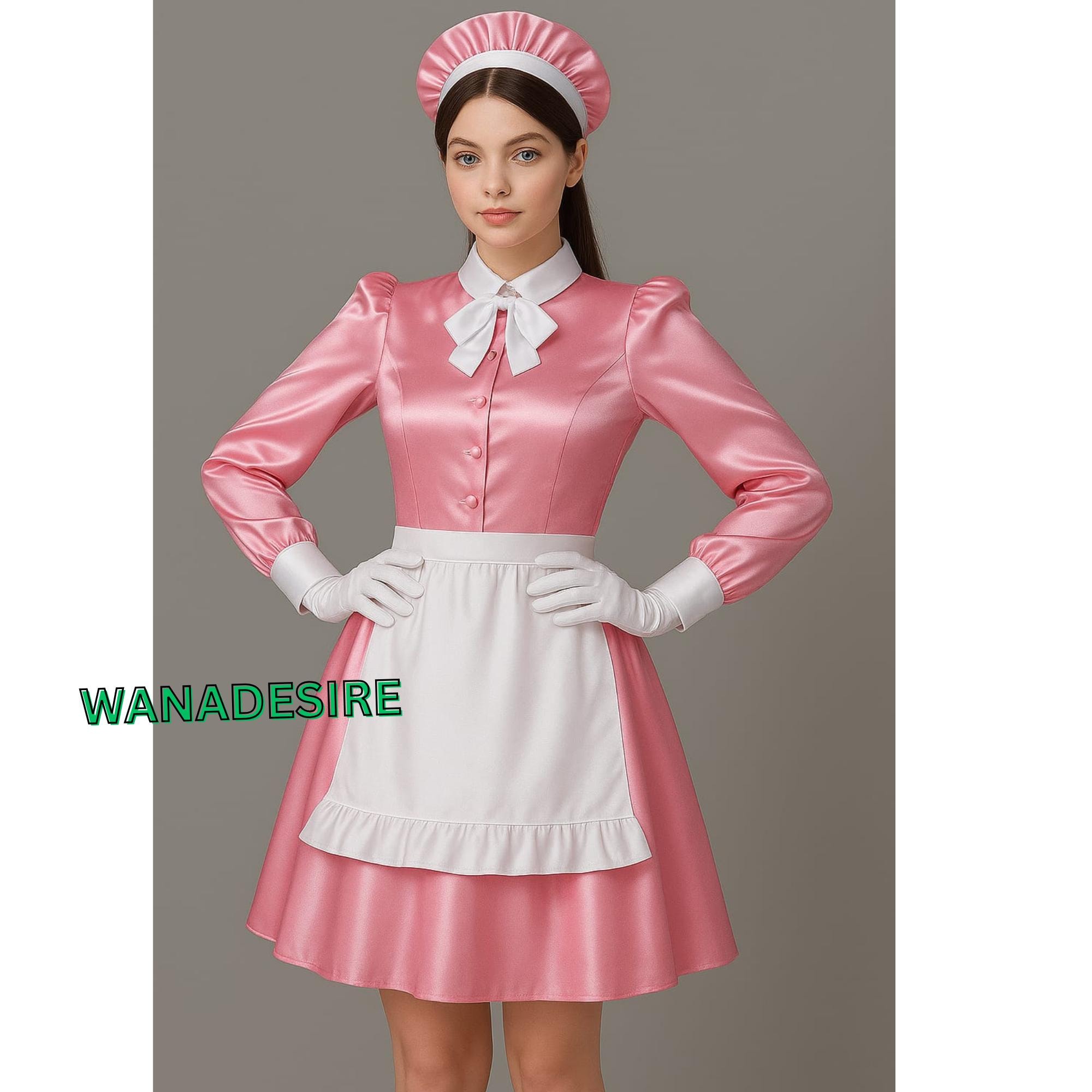 Handmade Satin French Maid Outfit – Custom Cosplay Costume XXS–6XL