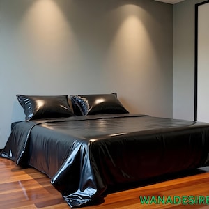 Gothic Faux Leather and PVC Bedding Set – Custom Size Fitted Sheet, Duvet Cover, Pillowcases