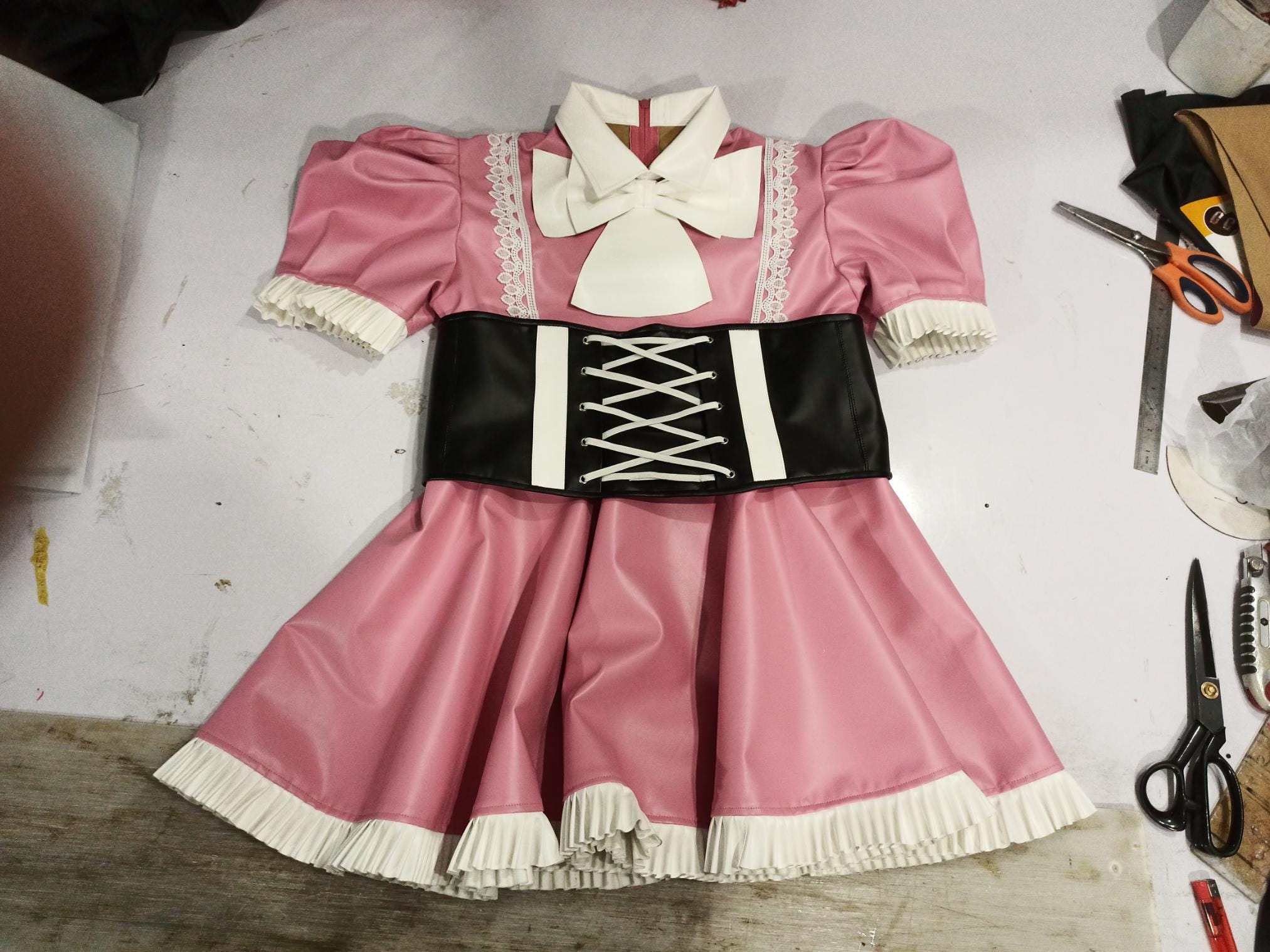 Blush Pink Lace Maid Corset Dress – Handmade Cosplay Outfit Custom