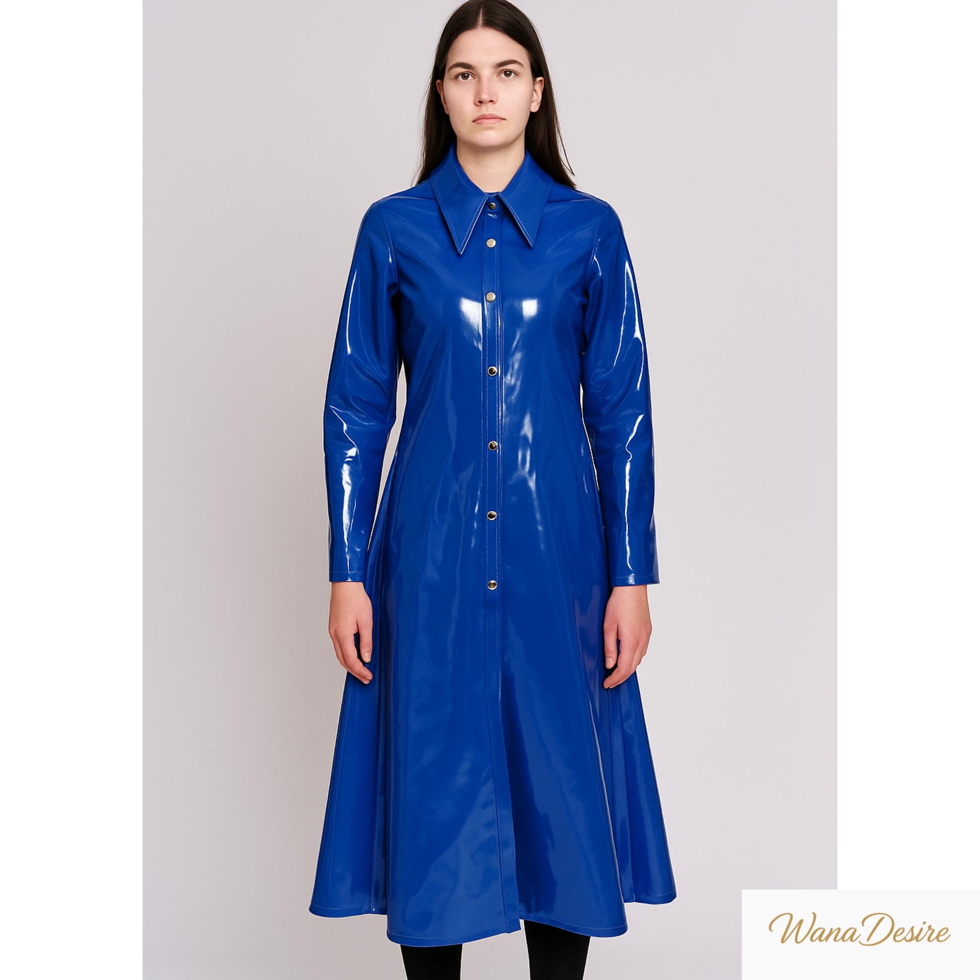 Shiny PVC Coat Dress Long Vinyl Trench Coat Custom Made Rainwear