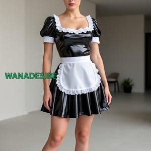Black PVC French Maid Outfit: Cosplay Costume, Sissy Roleplay - XS to 6XL