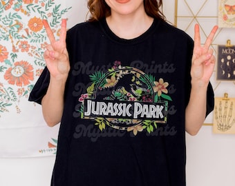 Bloemen dinosaurusshirt, retro tropisch T-shirt, vintage dino grafisch T-shirt, op de natuur geïnspireerde fankleding, uniseks shirt, cadeau voor dinoliefhebbers