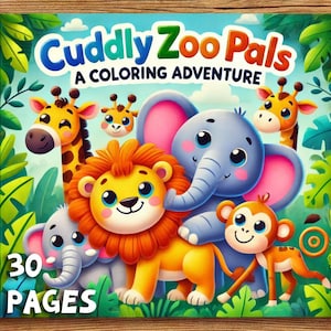Childrens Coloring Book, 30 Pages, Zoo Animals