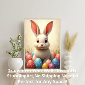 Easter Bunny Print Cute Easter Rabbit Neutral Spring Flower Easter Bunny & Eggs Nursery Wall Art Easter Printable Vintage Decor Rabbit Art