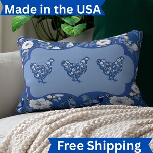Chinoiserie Chicken Lumbar Pillow: Farmhouse Accent Cushion