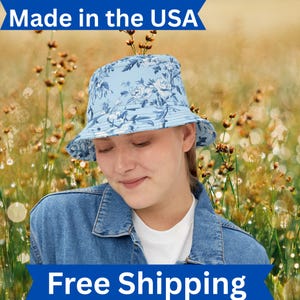 Blue Floral Vintage Bucket Hat, Stylish Sun Protection, Summer Accessory, Gift for Hat lovers, Trendy Blue Hat, Chinoiserie Bucket hat