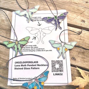 DIGITAL DOWNLOAD pattern | Luna Moth Necklace Pendant stained glass pattern