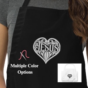 Embroidered Jesus Apron with Heart Christian Cooking Apron Faith Kitchen Gift Religious Chef Apron Multiple Colors Bible Verse Apron