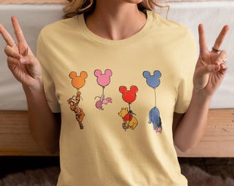Winnie The Pooh and Friends Shirt, Soft Color Winnie The Pooh Shirt, Pooh Balloons Shirt, Disney Pooh T-Shirt, Cute Pooh Bear Shirt