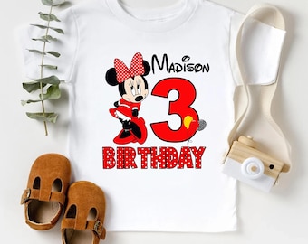 Camiseta de cumpleaños de Minnie Mouse, camiseta personalizada para niña de cumpleaños, camiseta de cumpleaños infantil personalizada, camiseta de cumpleaños con nombre personalizado, camisetas para fiestas de cumpleaños