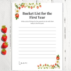 Juego de Baby Shower de Fresa – Lista de Deseos Imprimible – Actividad Dulce de Bayas 5x7 – Recuerdo del Primer Año – Descarga Digital (No Editable)