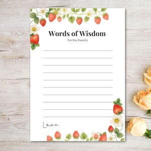 Strawberry Words of Wisdom babyshower activiteit – Berry Sweet thema – 5 x 7 afdrukbaar – digitale download – niet bewerkbaar