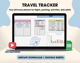 Travel Tracker Google Sheets Vacation Itinerary Planner Budget Dashboard Trip Packing List Holiday Organizer and Flight Comparison