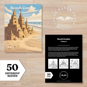 Beach Burgen Malseiten, Landschaft ausmalen, Malbuch für Erwachsene, entspannende Aktivität, druckbare Malseiten, sofort Download