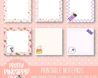 Kawaii Halloween Memo Pad Printable, Cute Ghost Candy Notepad Sheets, Pastel Spooky Stationery for Journaling & Planning, Commercial Use