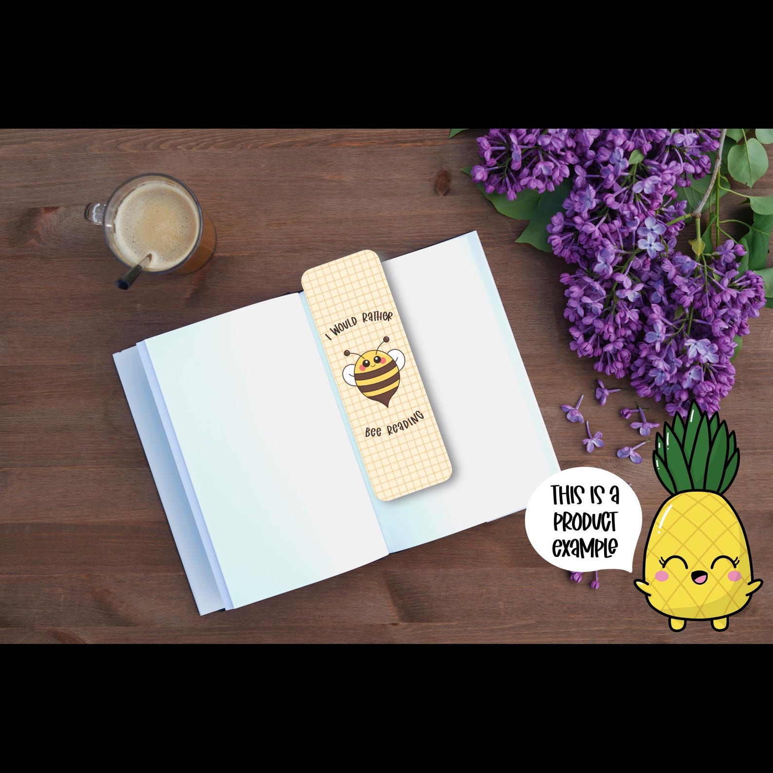 Kawaii Bee Printable Bookmark Set, Cute Honeycomb Floral Bookmarks PNG ...