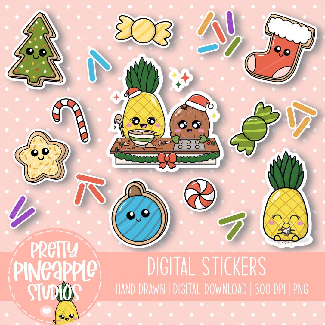 Cute Christmas Digital Stickers PNG Bundle | Kawaii Holiday Clipart for ...