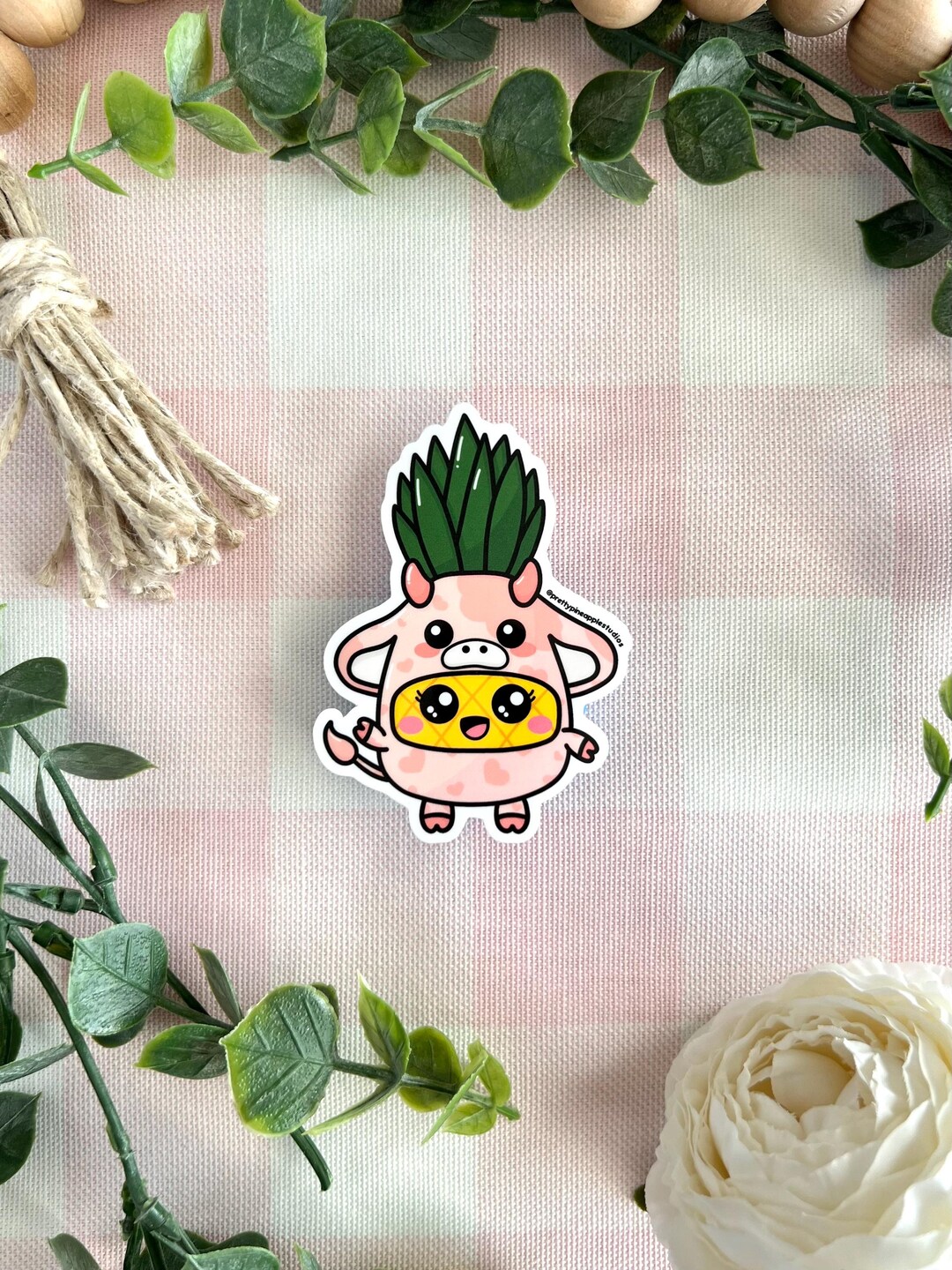 Adorable Kawaii Pineapple in Pink Cow Outfit - Fun Sticker - Etsy