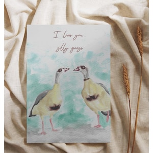 Impresión de acuarela "Te amo, ganso tonto" Paquete de 10 tarjetas de felicitación (con sobres o sin ellos)