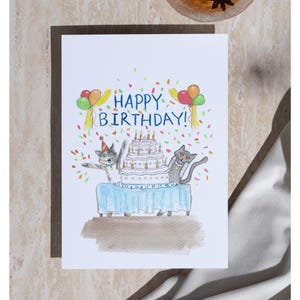 Lot de 10 cartes de voeux Joyeux anniversaire, célébrant des chats (avec ou sans enveloppe)