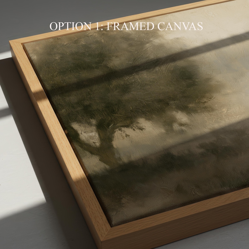 Close-up of Good Shepherd Christian wall art in a wood frame showing the framed canvas detail and soft pastoral artwork.