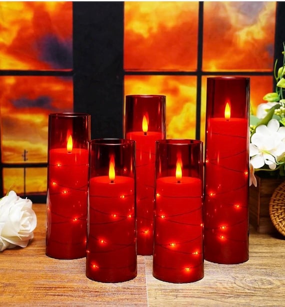 LED-Kerzen mit Timer 5 Stück flackernde flammenlose Kerzen für romantisches Ambiente und Heimdekoration Stabile Acrylschale, batteriebetrieben