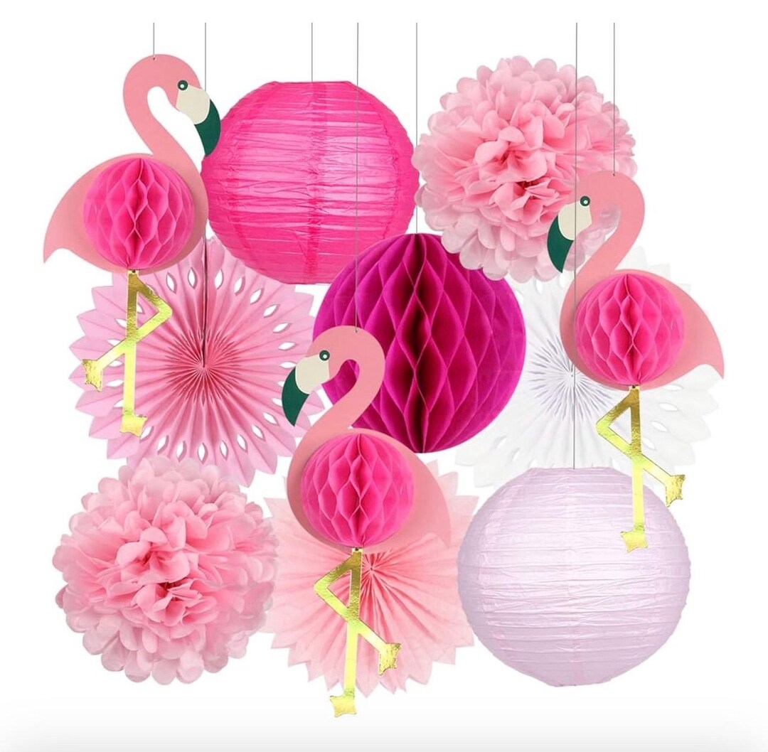 Amscan Flamingo Pom Poms – 3 Stuks – Felroze Papieren Decoratie – 49,5 Cm – Perfect Voor Zomer- En Hawaiifeesten