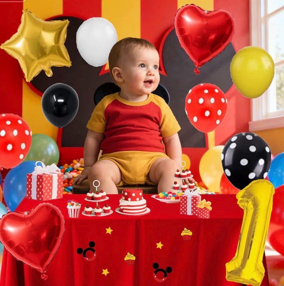 Mouse 1st Birthday Decorations for Boys,red and Black Balloons