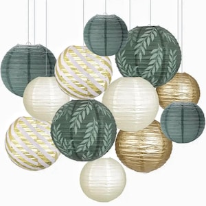 Paper Lanterns Decorative,Round Hanging Paper Lanterns Decorations for Rustic Party Bridal Shower Wedding Sage Green Birthday Party Supplies